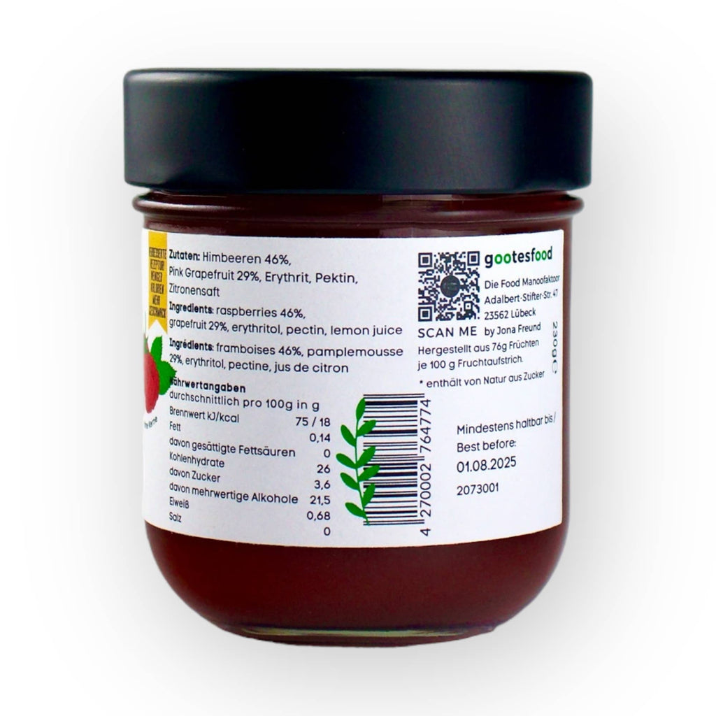 Crema spalmabile alla frutta senza zucchero Lampone Pompelmo 76% frutta
