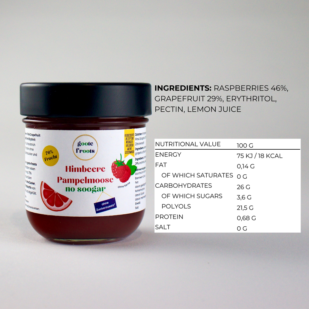Crema spalmabile alla frutta senza zucchero Lampone Pompelmo 76% frutta