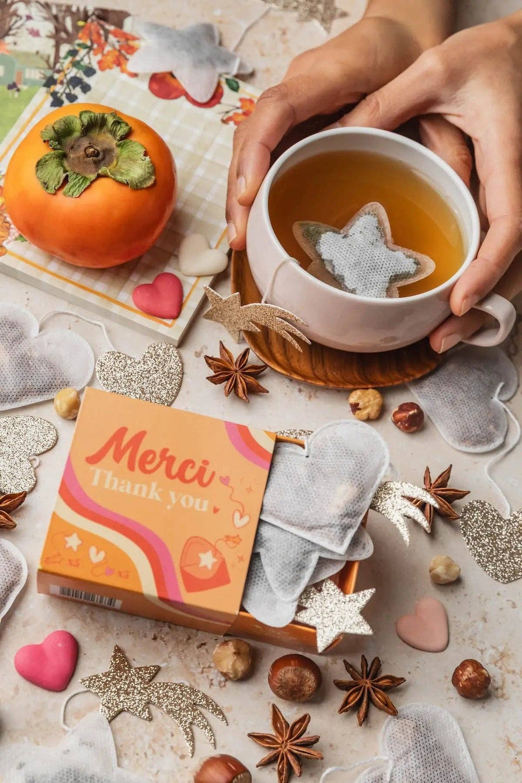 Mini Confezione GRAZIE – 10 bustine di tè originali a forma di cuore e stella