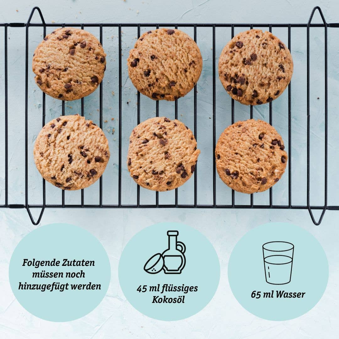 Preparato per biscotti vegani a basso contenuto di carboidrati* biologico per biscotti con gocce di cioccolato senza glutine: 1°
