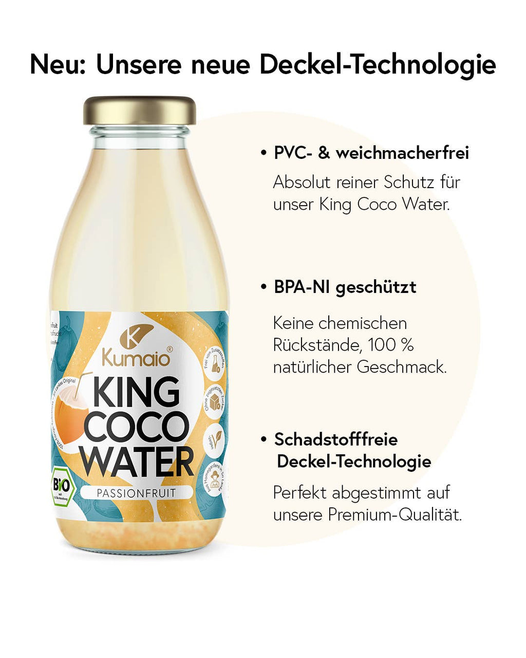 Bio King acqua di cocco al frutto della passione - 350 ml  in bottiglia di vetro