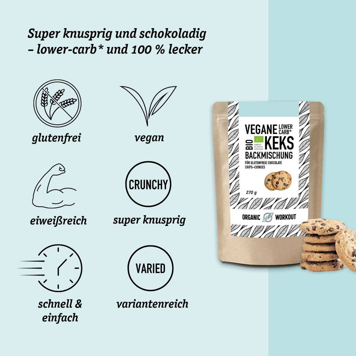 Preparato per biscotti vegani a basso contenuto di carboidrati* biologico per biscotti con gocce di cioccolato senza glutine: 1°