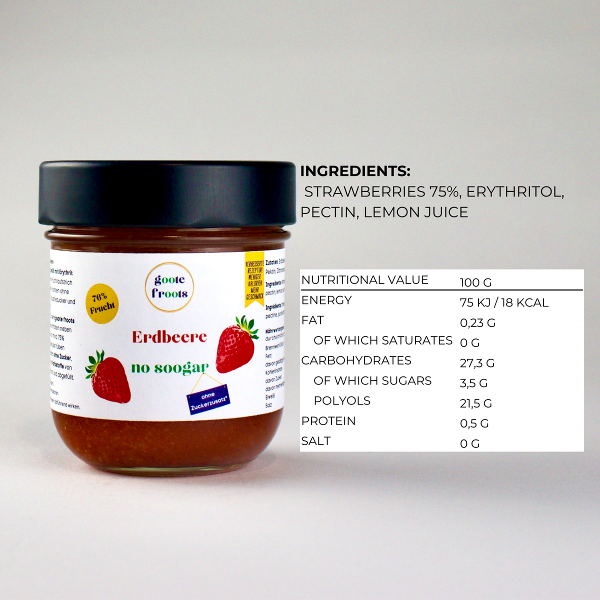 Confettura di fragole con 76% di frutta fresca senza zucchero