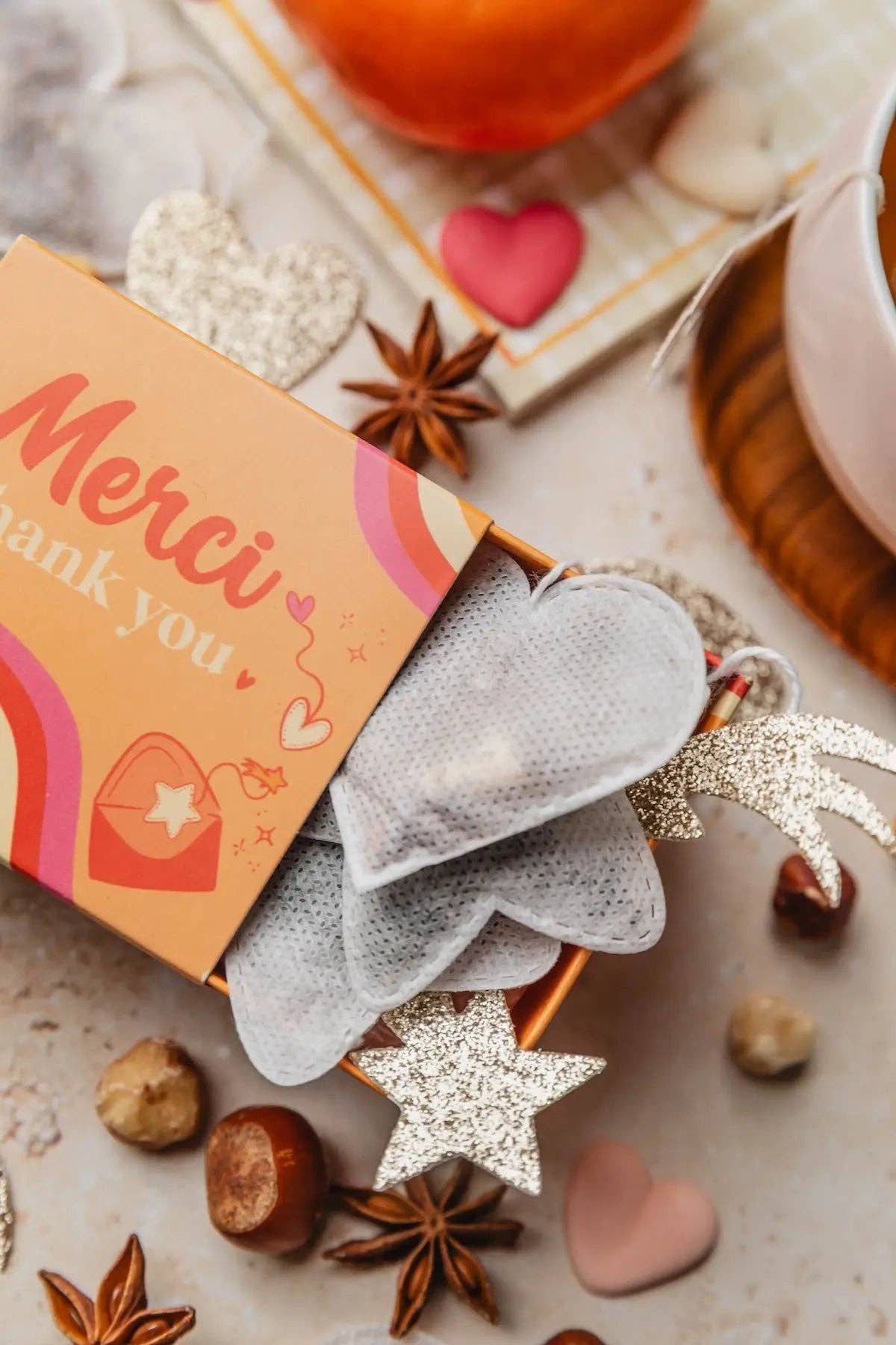 Mini Confezione GRAZIE – 10 bustine di tè originali a forma di cuore e stella