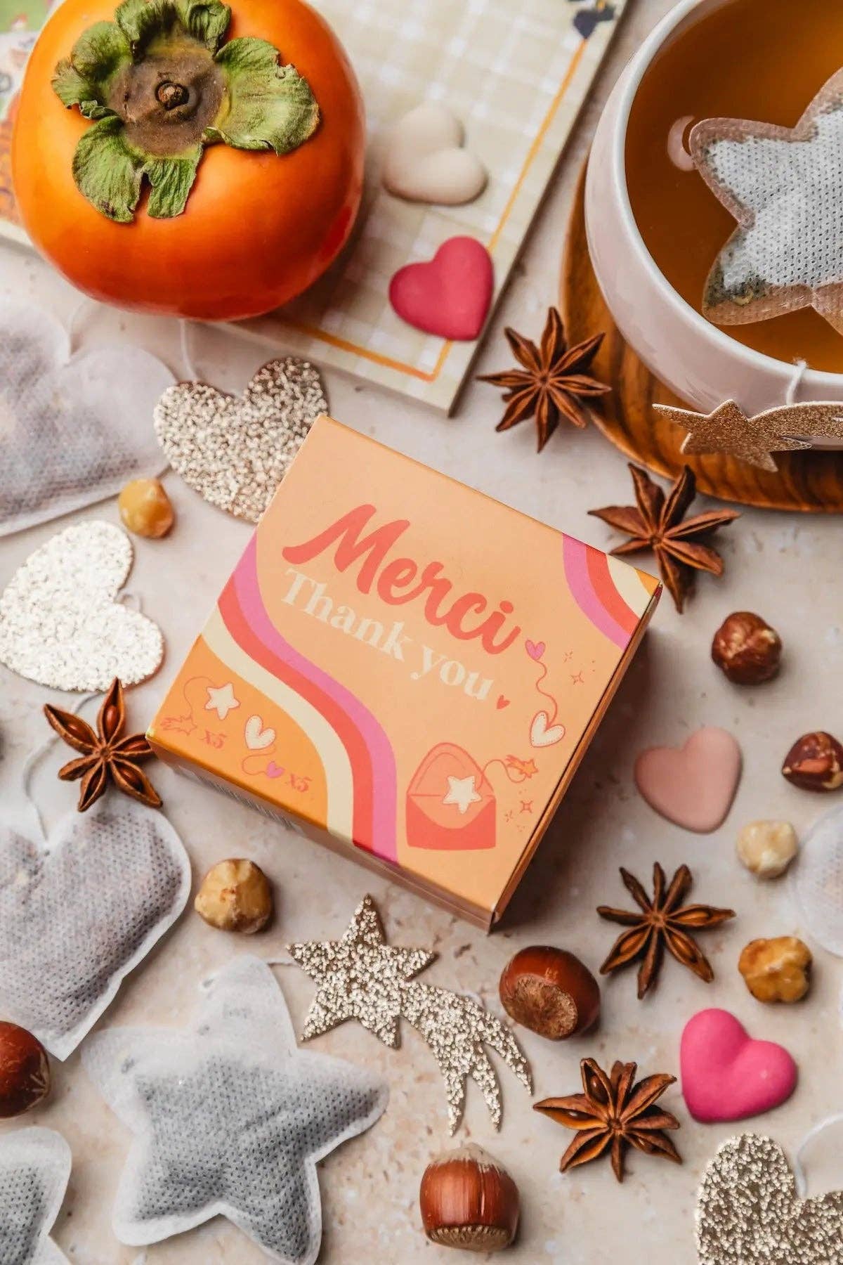 Mini Confezione GRAZIE – 10 bustine di tè originali a forma di cuore e stella